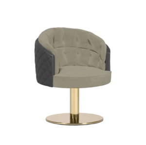 Otto Beige Velvet Leather Brass Swivel Dining Chair