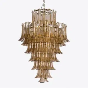 Demilune Amber Glass Brass Large Chandelier