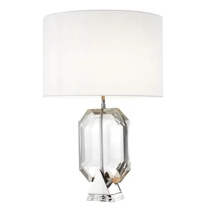 Diamond Crystal Nickel Lamp with White Linen Shade
