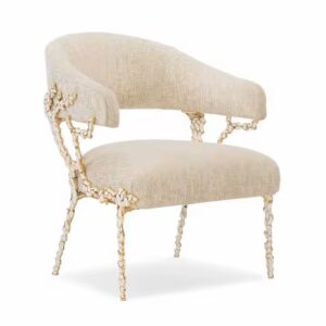 Glimmer Cream Linen Brass Armchair