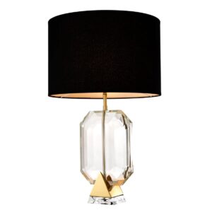 Diamond Crystal Gold Lamp with Black Linen Shade
