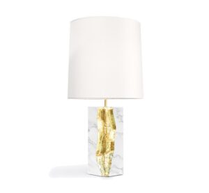Lapiaz Carrara Marble Brass Table Lamp with White Shade
