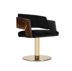Galea Black Velvet Walnut Brass Swivel Dining Chair