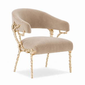 Glimmer Beige Velvet Brass Armchair