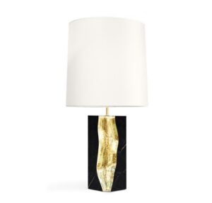 Lapiaz Nero Marble Brass Table Lamp with White Shade