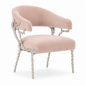 Glimmer Blush Velvet Nickel Armchair
