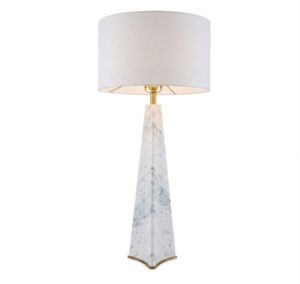 Grande Carrara Marble Brass Lamp with Black Shade 106.5cm