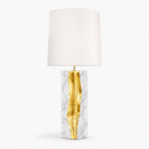 Lapiaz Carrara Marble Brass Table Lamp with White Shade