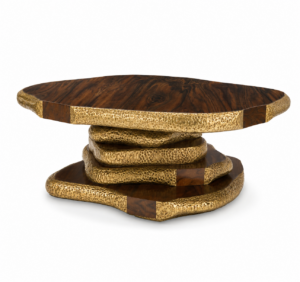 Aspen Walnut Brass Coffee Table