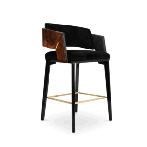 Galea Black Velvet Walnut Brass Counter Stool