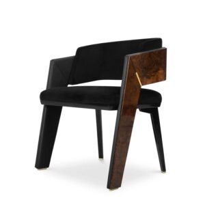 Galea Black Velvet Walnut Brass Dining Chair