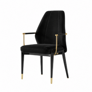 Algerone Black Velvet Brass Dining Armchair