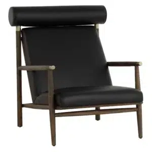 Modern black armchair with wooden frame.