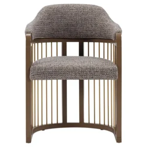 Modern chair with metal frame and fabric cushion.