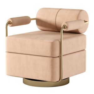 Modern beige swivel chair with gold accents