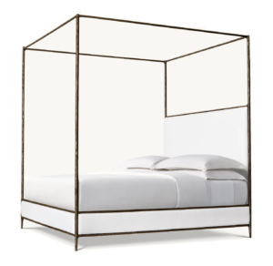Harlow White Linen Bronze King Canopy Bed