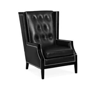 Black leather armchair with buttoned backrest