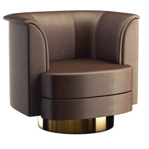 Brown leather armchair with gold base