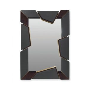 Geometric mirror with black and gold frame