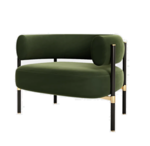 Modern green armchair with black and gold legs.