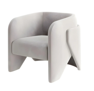 Modern grey armchair, sleek design.