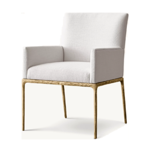 Harlow White Linen Brass Dining Chair