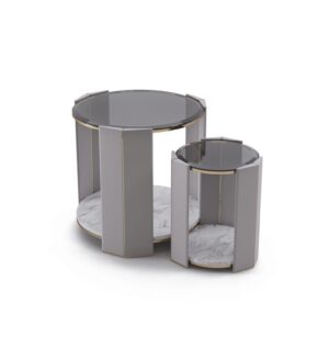 Modern round nesting tables with marble base.