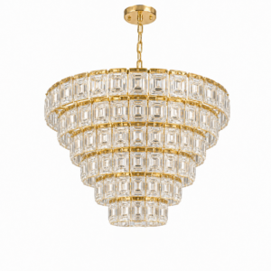 Asscher Crystal Brass Large Chandelier