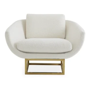 Modern white armchair with gold base.