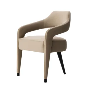 Modern beige chair with black legs.