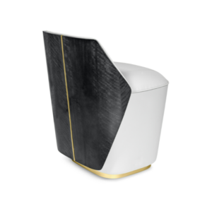 Modern chair with white seat, black back, gold trim