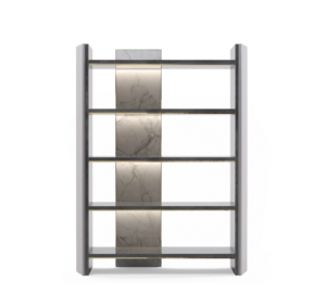 Algerone Statutario Marble Grey Leather Brass Etagere