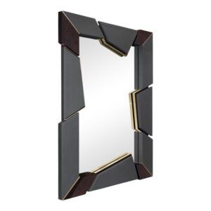 Geometric mirror with black and gold accents