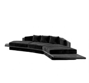 Algerone Black Velvet Brass Ebony Sofa