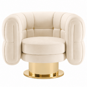 Romero Cream Velvet Brass Swivel Chair