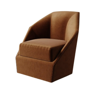 Modern brown upholstered armchair with angled design.