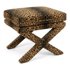 Halston Leopard Velvet Ottoman Stool