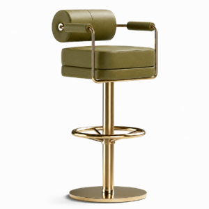 Denalli Olive Leather Brass Counter Stool