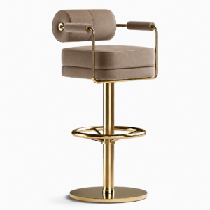 Denalli Beige Velvet Brass Counter Stool