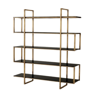 Soho Antique Brass Black Glass Etagere