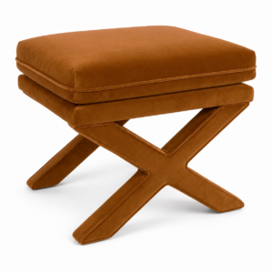 Halston Caramel Velvet Ottoman Stool