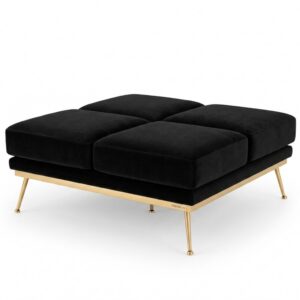 Lindon Black Velvet Gold Ottoman