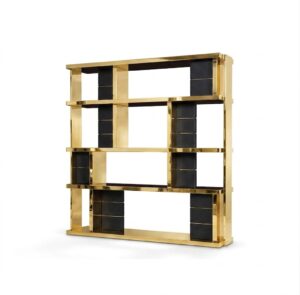 Otto Brass Black Leather Etagere