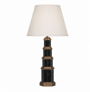 Pagoda Nero Marble Brass Lamp with White Lamp Shade 85cm