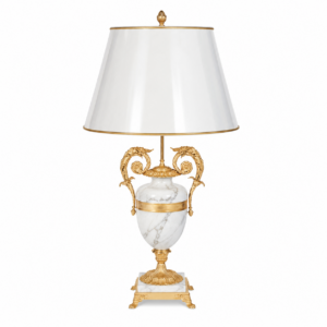 Antiko Carrara Marble Brass Lamp with White Shade