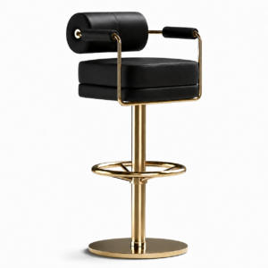 Denalli Black Leather Brass Counter Stool