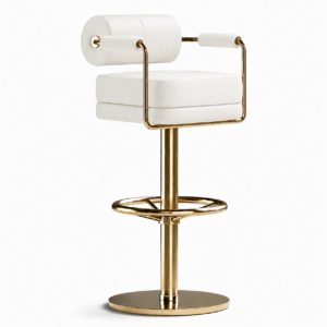 Denalli White Leather Brass Counter Stool
