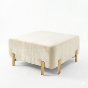 Savoy Cream Velvet Brass Ottoman
