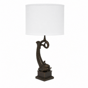 Dolphine Antique Bronze Lamp with White Shade 70cm