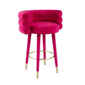 Marshmallow Fucshia Velvet Gold Counter Stool
